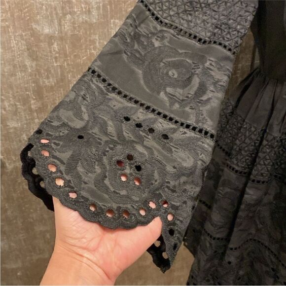 Adam Lippes tiered eyelet black dress, US2 - Picture 3 of 11